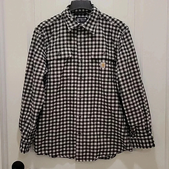 Carhartt Loose Fit Plaid Black White Flannel Size Medium - Picture 7 of 7